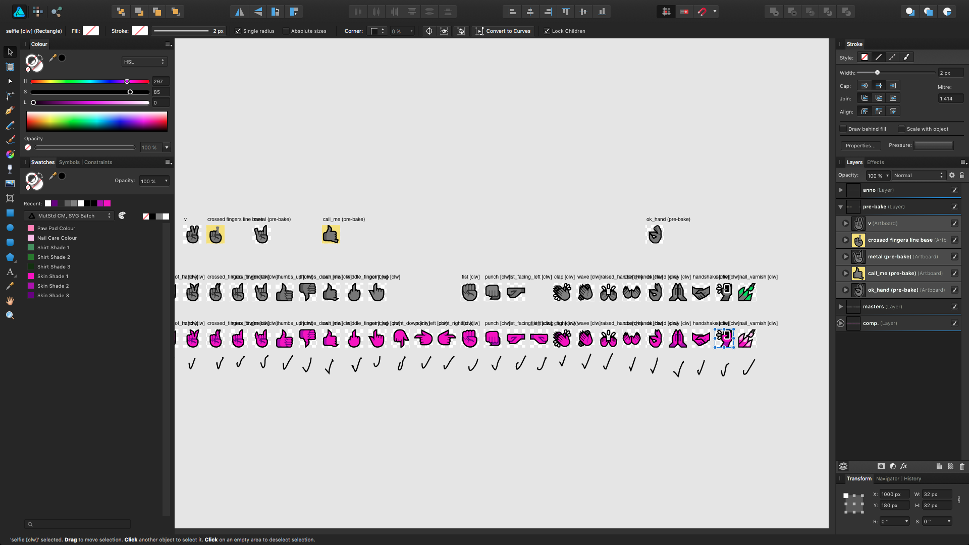 The master file for claw hand emoji (for 0.1.0) in Affinity Designer.