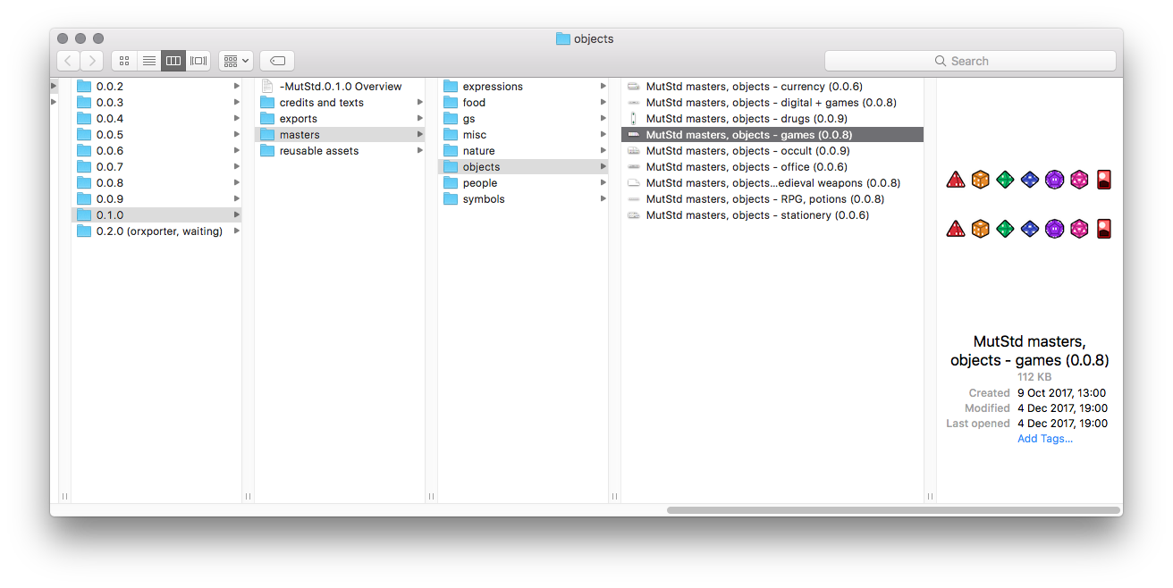 Screenshot of macOS Finder, showing the Mutant Standard production files, focusing on one of the master files.